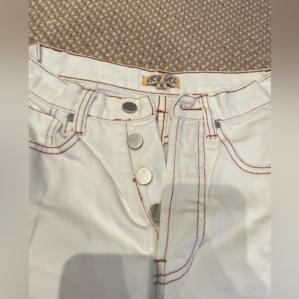 Verge Girl White Cowboy Jeans, Brown Detailing | VRG GRL Size US 4 - Picture 7 of 12